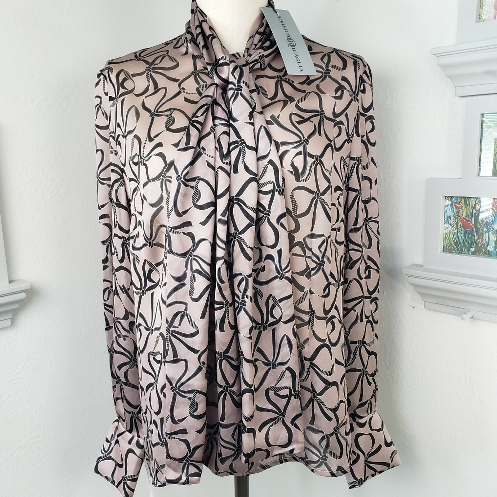 Roberto Quaglia Mauve & Black Silk w/Tie -Vintage Retro Feminine Sophisticated M